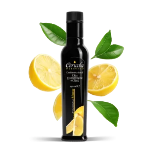 condimento a base di olio extra vergine di oliva aromatizzato al limone oleificio cericola con sfondo