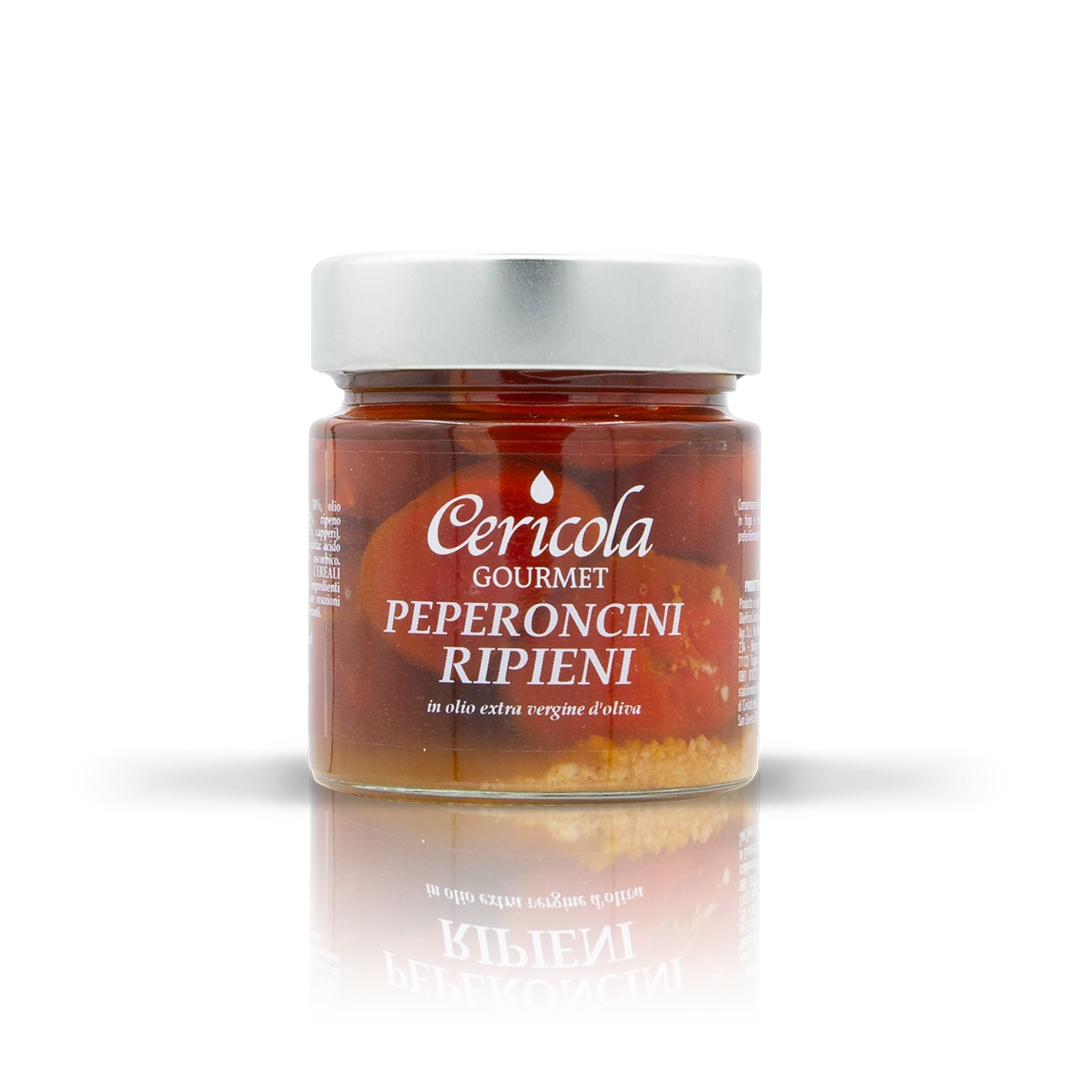 conserva peperoncini ripieni con tonno in olio extravergine di oliva oleificio cericola